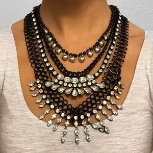 BLACK SILVER MULTI-CHAIN STATEMENT NECKLACE